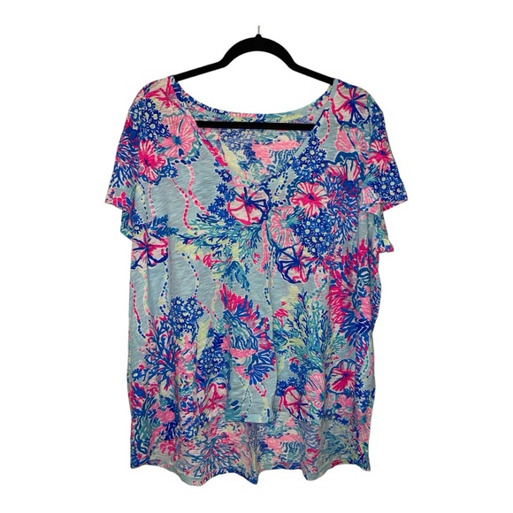 Haut Décolleté En V (V-Neck) Lilly Pulitzer 100% Soie - Imprimé Casa Del Sol - Taille S - Occasion Très Bon état
